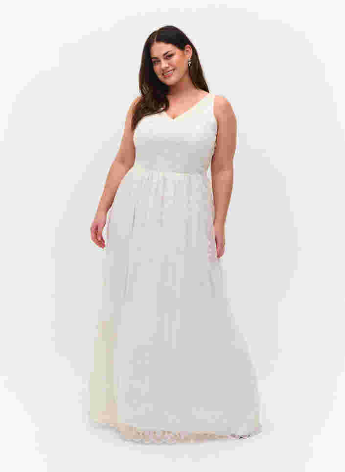 Ærmeløs brudekjole med v-udskæring, Star White, Model image number 0