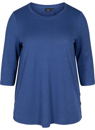 Bluse med 3/4 ærmer og knapper, Twilight Blue Mel, Packshot image number 0