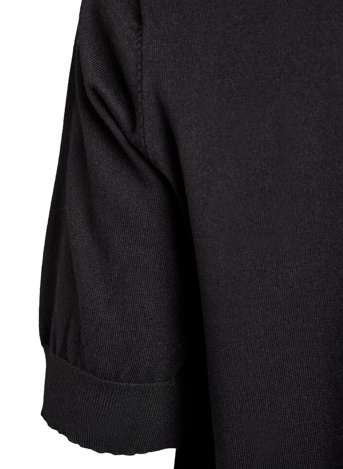 Finstrikket bluse med korte &aelig;rmer, Sort, Packshot image number 3