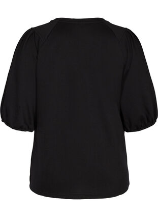 Sweat bluse med pufærmer, Black, Packshot image number 1