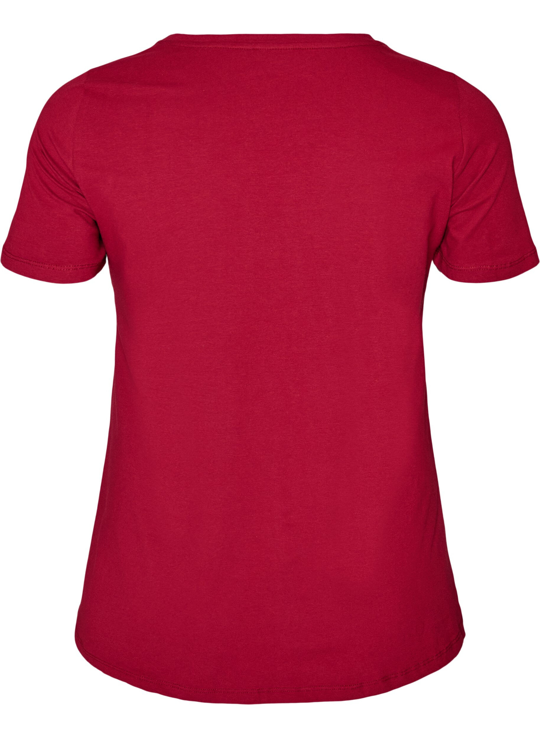 ZizziEnsfarvet basis t-shirt i bomuld, R&oslash;d, Packshot image number 1