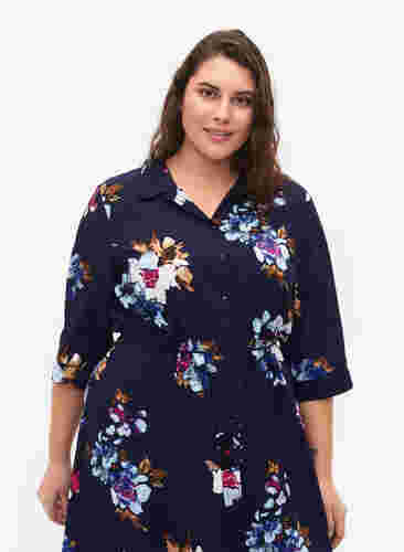FLASH - Skjortekjole med blomsterprint, Big Blue Flower, Model image number 2