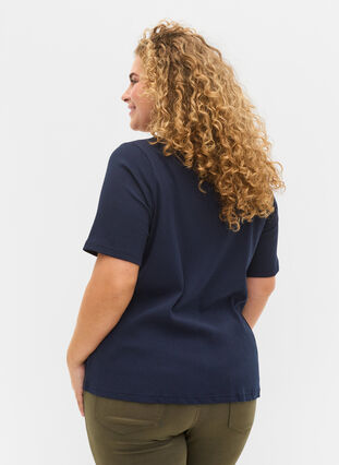 Kortærmet rib t-shirt med knapper, Navy Blazer, Model image number 1