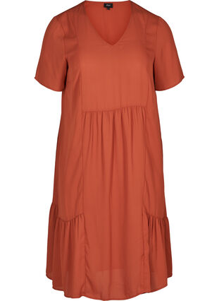 Kortærmet kjole med a-form, Burnt Brick, Packshot image number 0