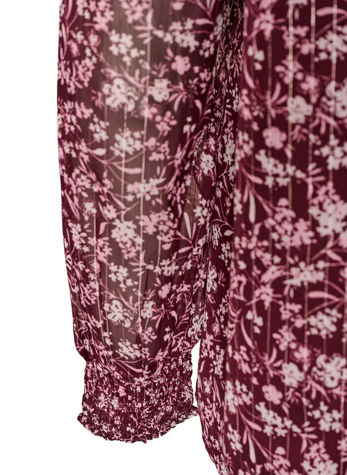 Bluse med blomsterprint og glittertr&aring;d, R&oslash;d, Packshot image number 3