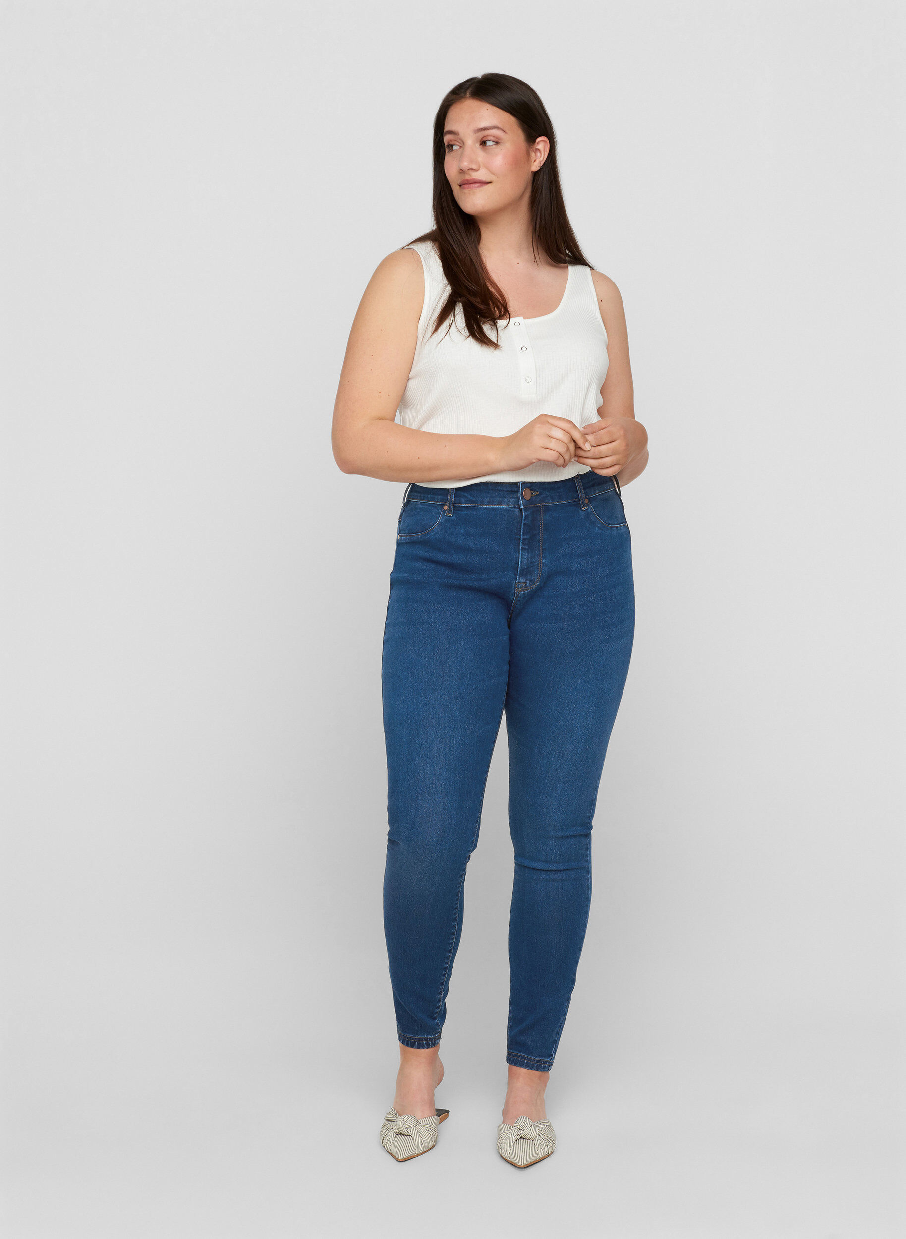 Zizzi Jeggings i bomuldsmix, Blue denim, Model image number 0