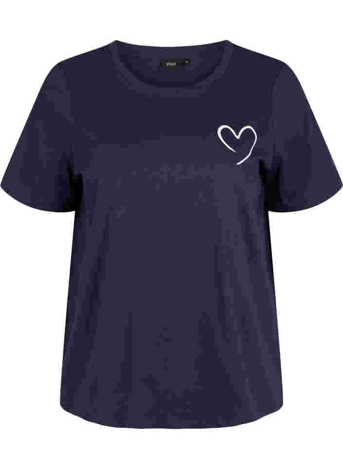 Kortærmet nat t-shirt i bomuld, Navy Blazer w. Heart
