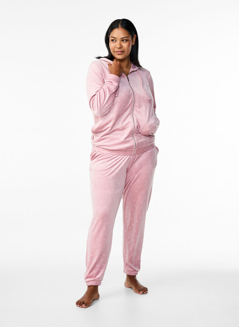 Velour bukser med prikker og hjerter, Lyserød, Model image number 0