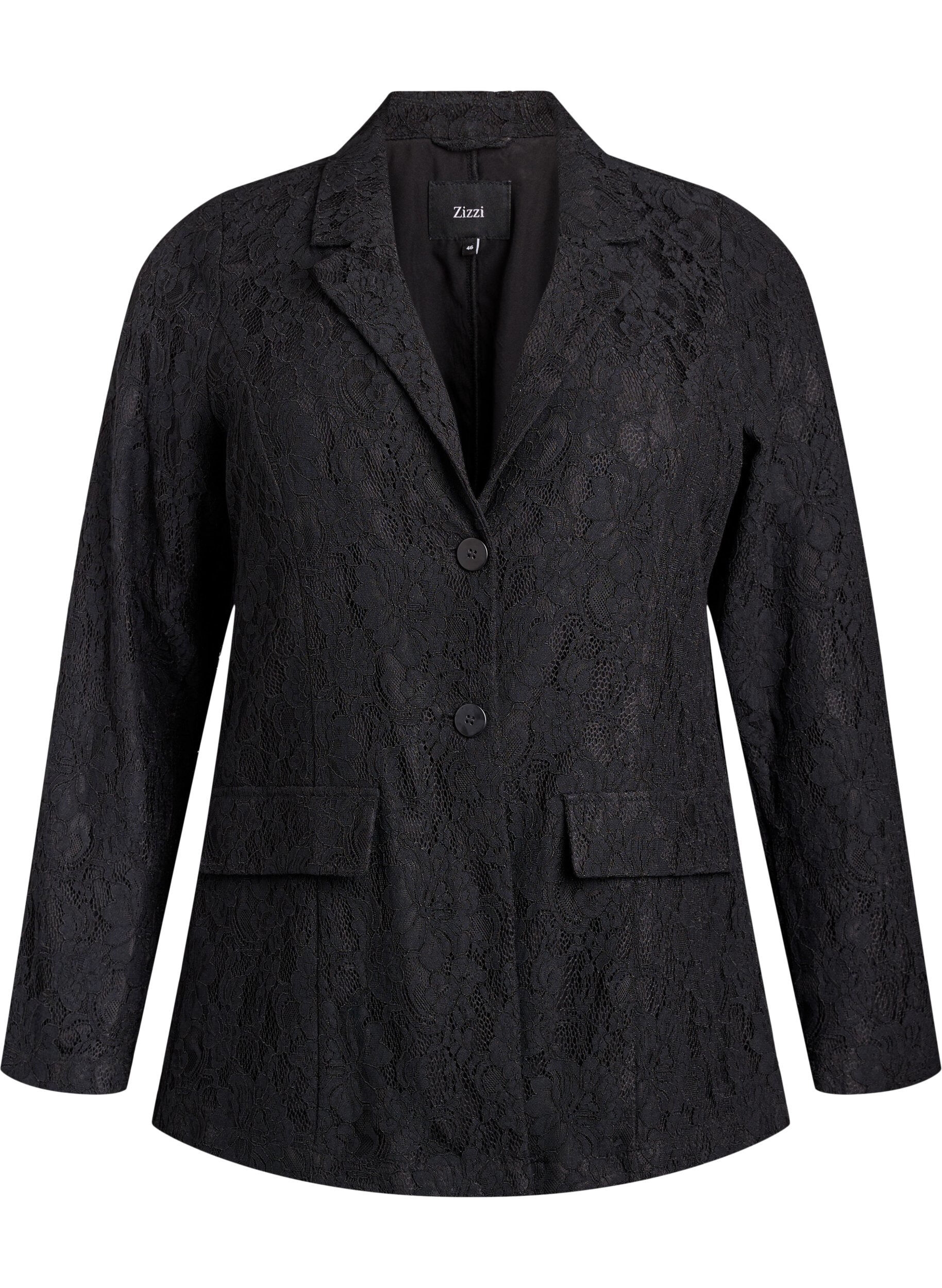 Zizzi Blazer i blonde med knaplukning, Sort, Packshot image number 0