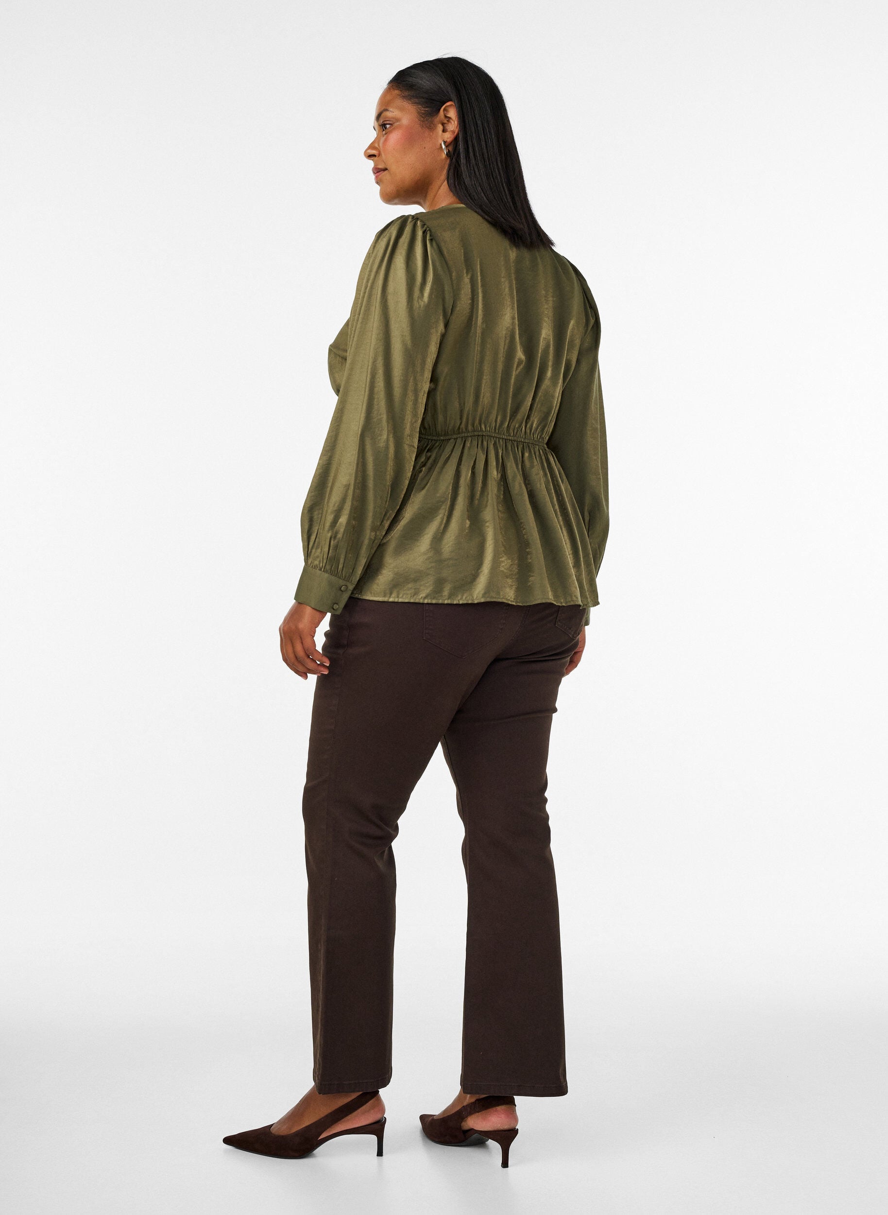ZizziEllen bootcut-jeans i farvet denim, Brun, Model image number 1