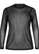 Ensfarvet mesh bluse, Sort, Packshot image number 0