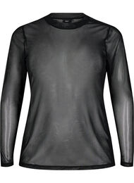 Ensfarvet mesh bluse, Sort