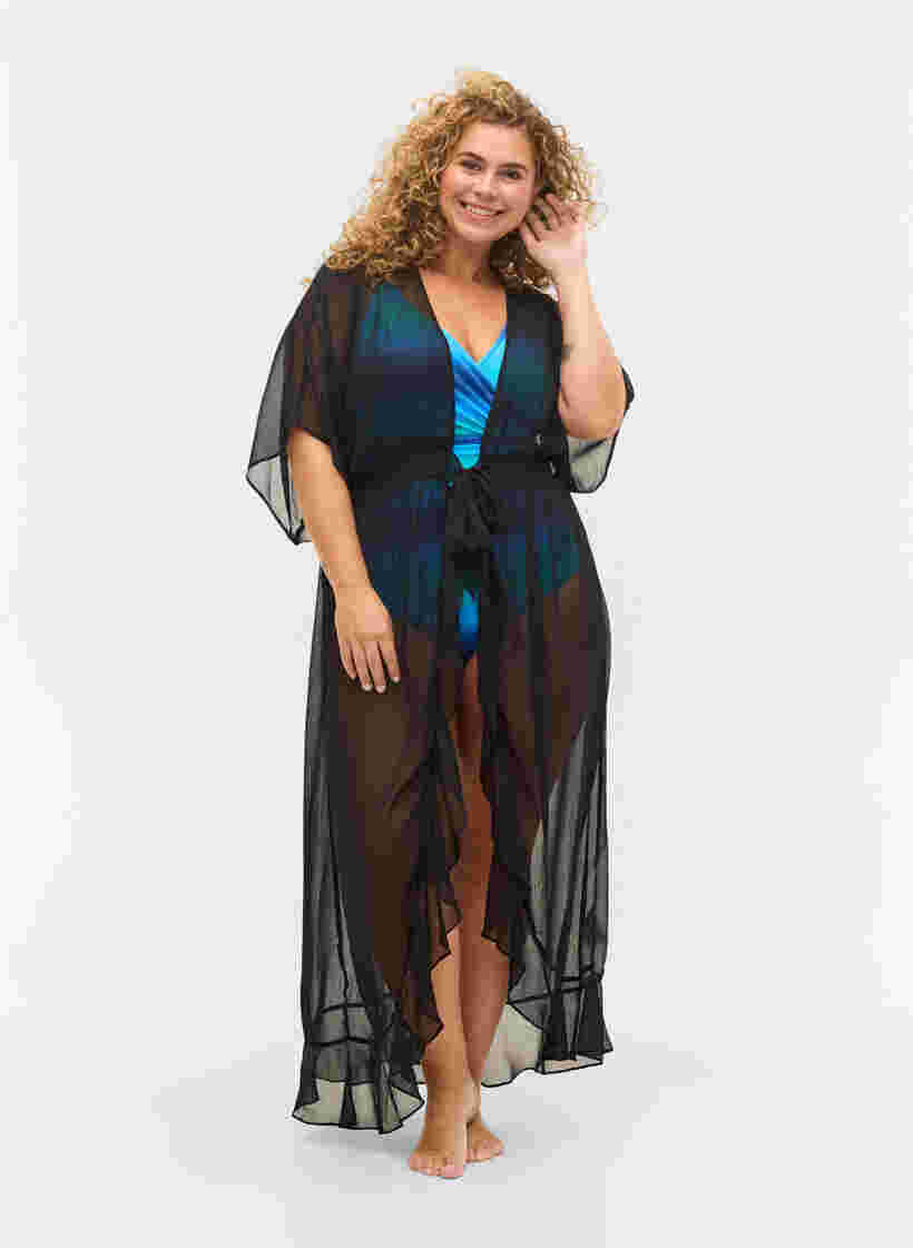 Strand kimono med korte ærmer, Black, Model