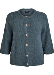 Kort cardigan med 3/4-ærmer og gyldne strukturknapper, Grøn