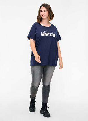 T-shirt med tryk i økologisk bomuld, Navy Blazer, Model image number 2