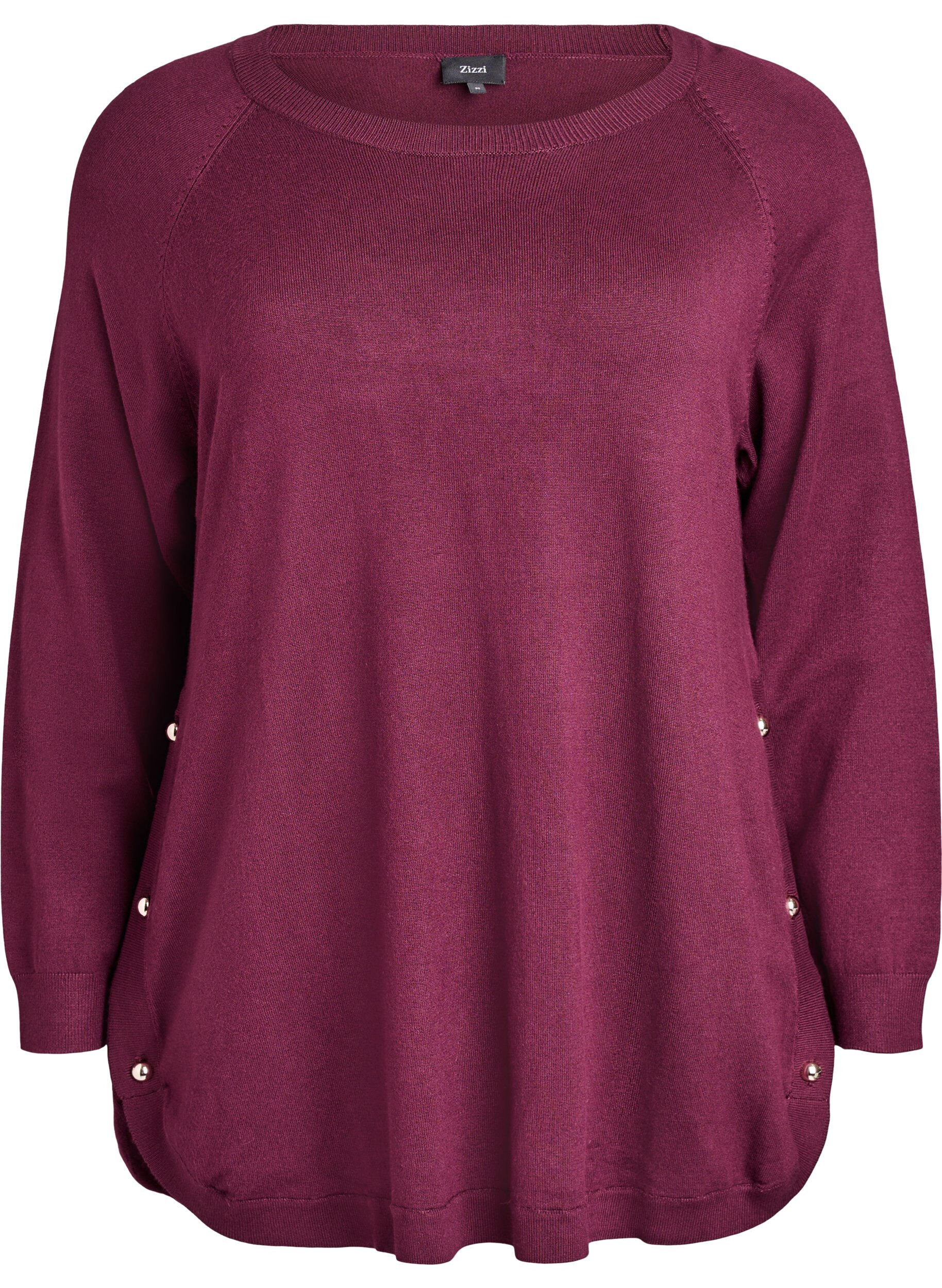 ZizziStrikbluse med knapper i siden, R&oslash;d, Packshot image number 0