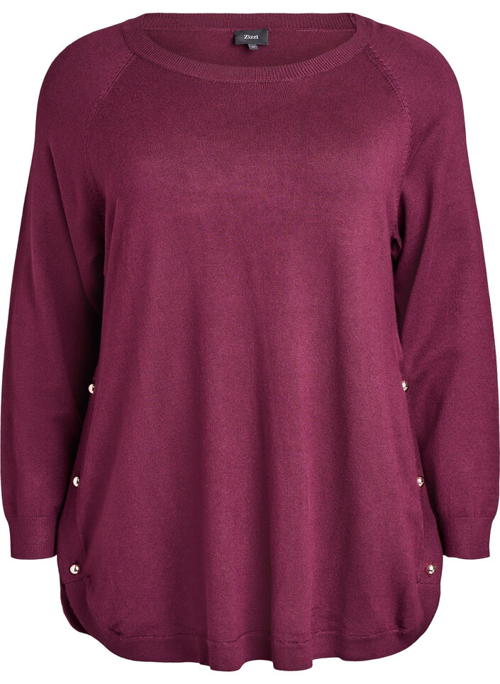 Strikbluse med knapper i siden, R&oslash;d, Packshot image number 0