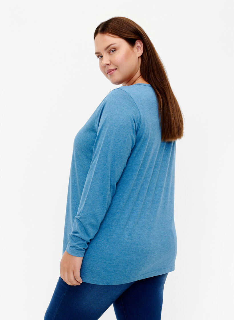 Meleret bluse med lange ærmer, Legion Blue Mel., Model image number 1