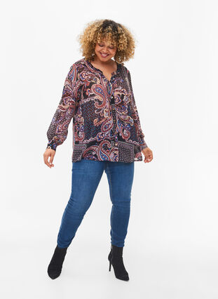 Skjorte med v-udskæring og print, Black/Brown Paisley, Model image number 2