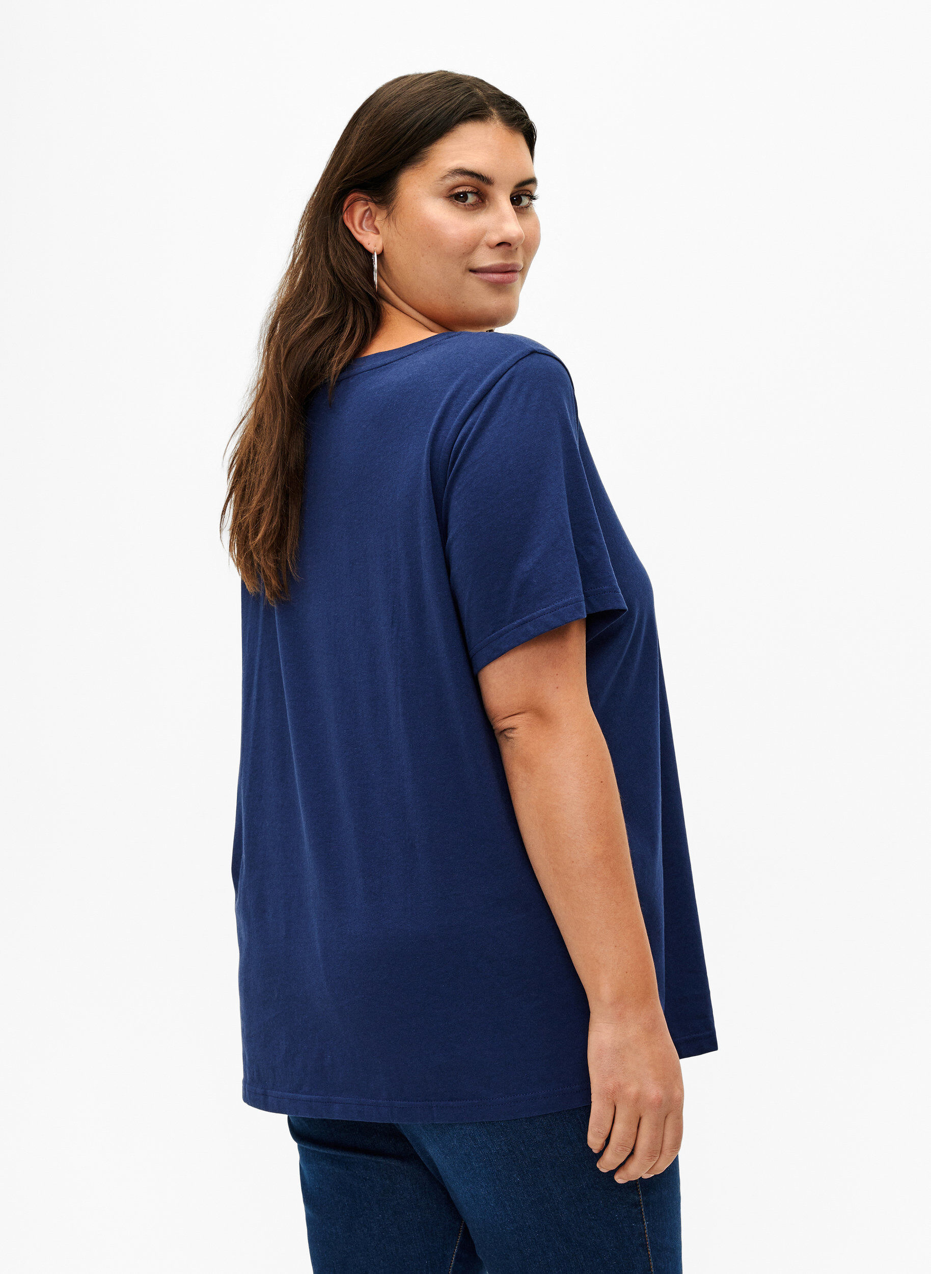 Zizzi T-shirt i bomuld med print og rund hals , Medieval B.W. Hearts, Model image number 1