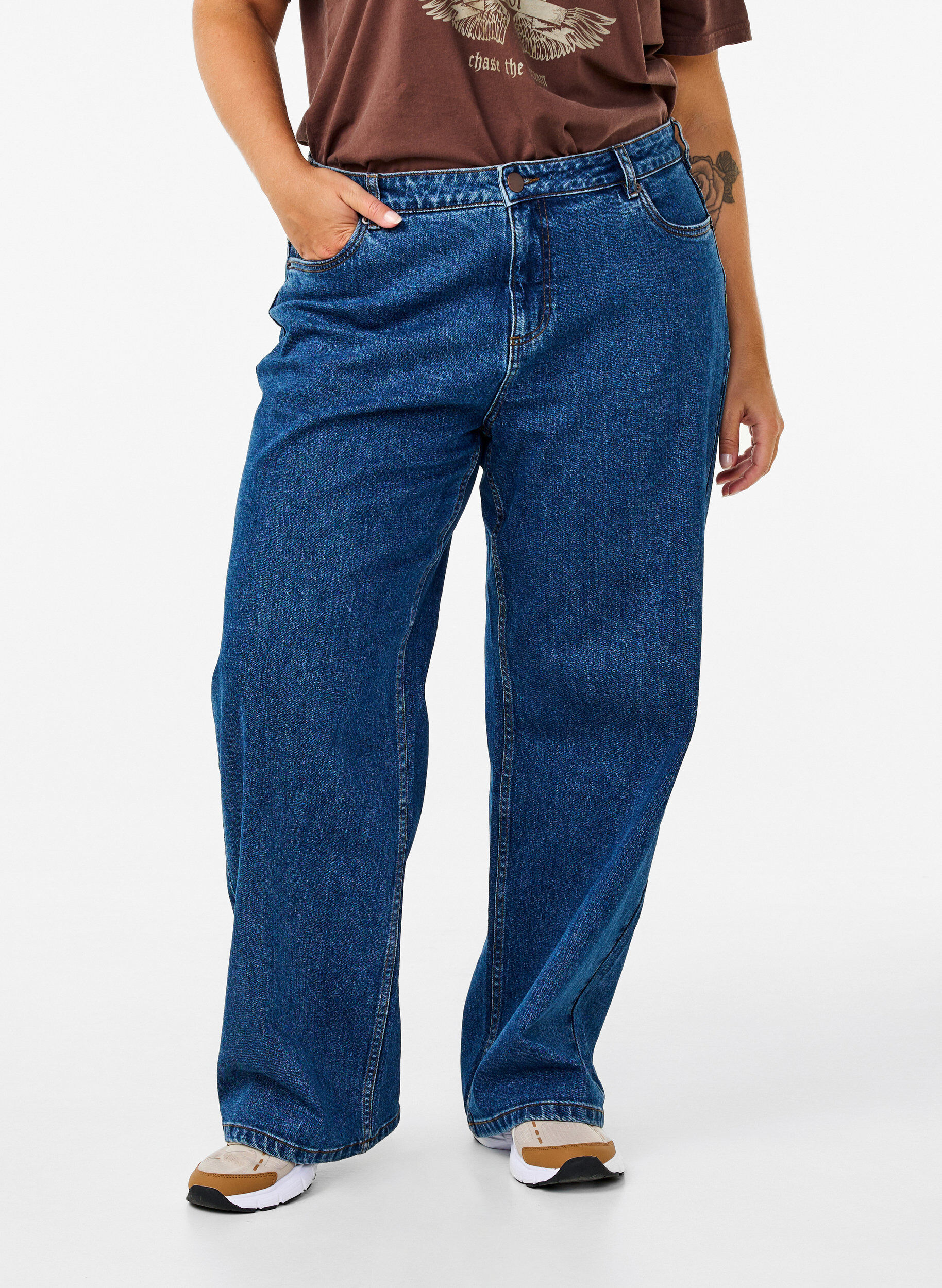 Zizzi Wide leg jeans med h&oslash;j talje, Bl&aring;, Model image number 2