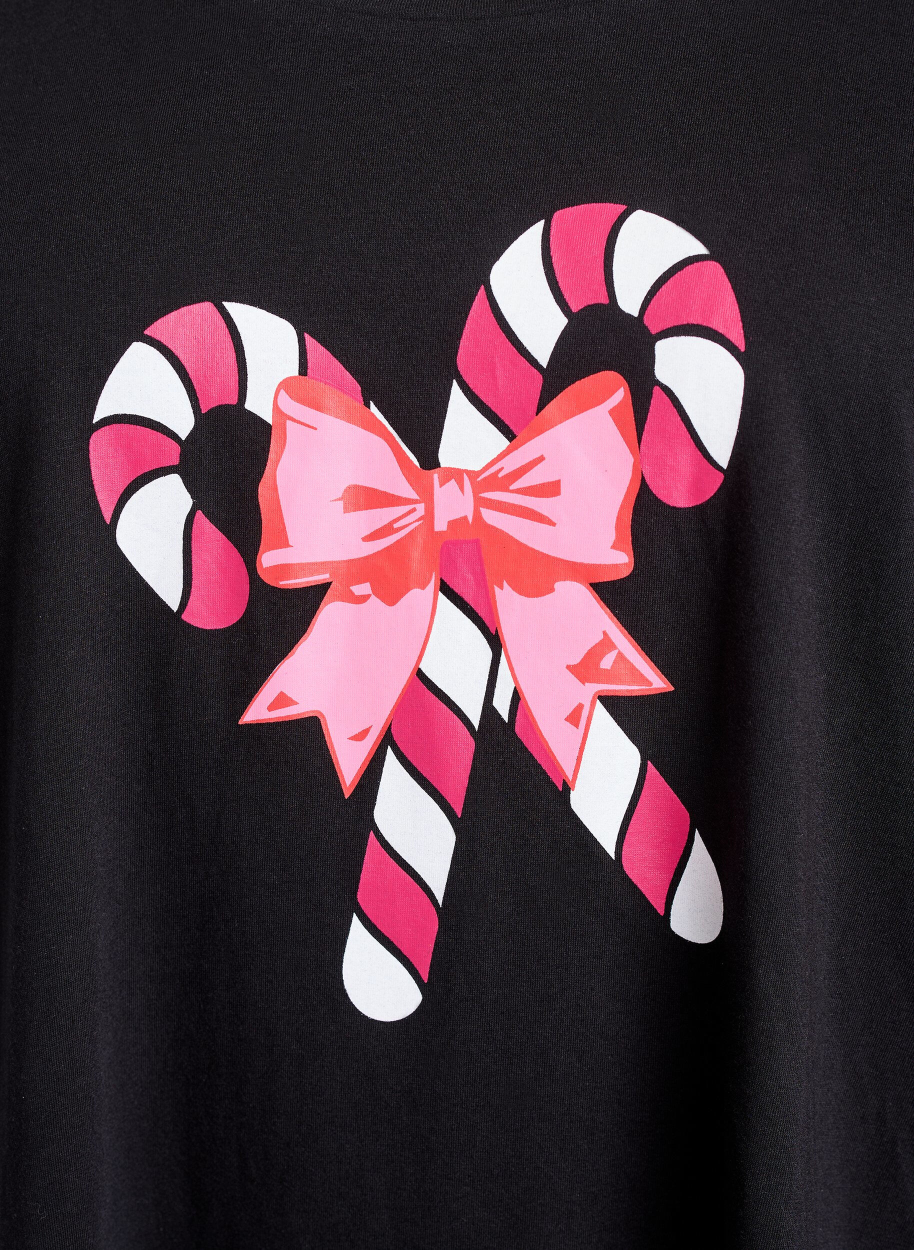 Zizzi Natkjole i &oslash;kologisk bomuld med julemotiv, Sort, Packshot image number 2