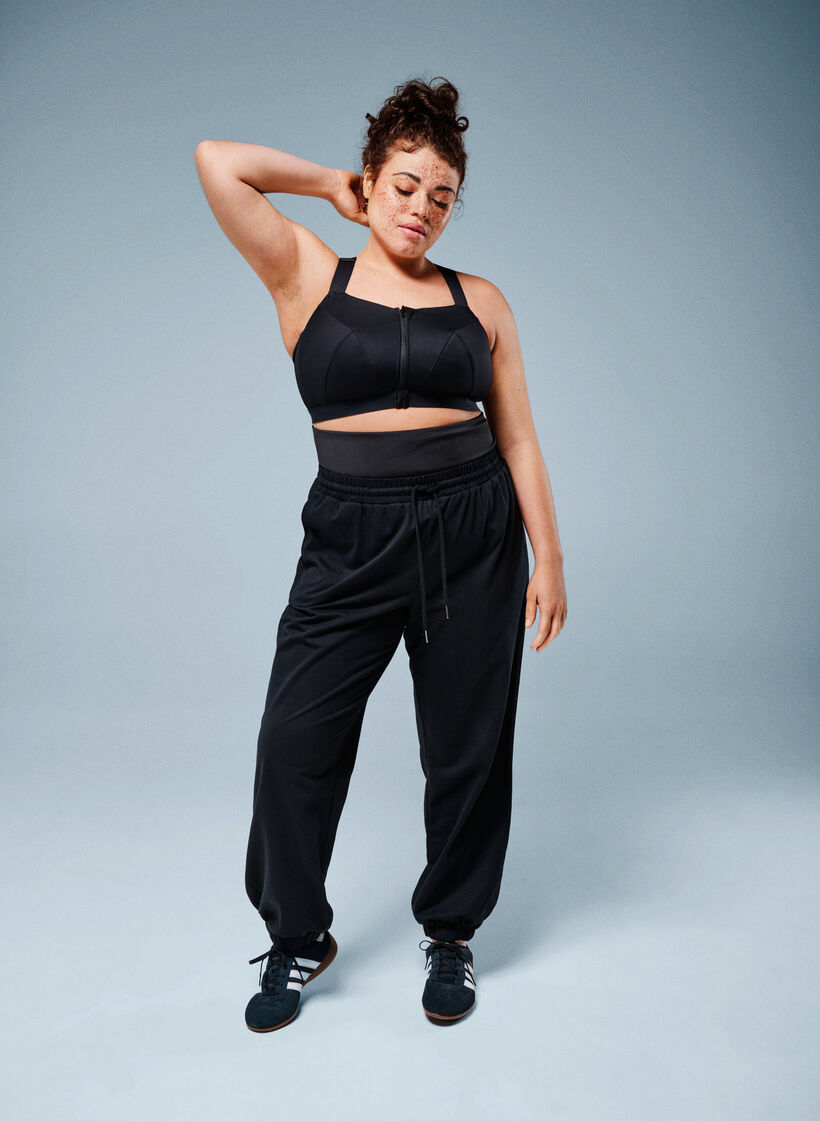 Sweatpants med bred taljelinning, Sort, Image image number 0