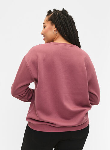 Sweatshirt med flæse og crochet detalje, Rose Brown, Model image number 1