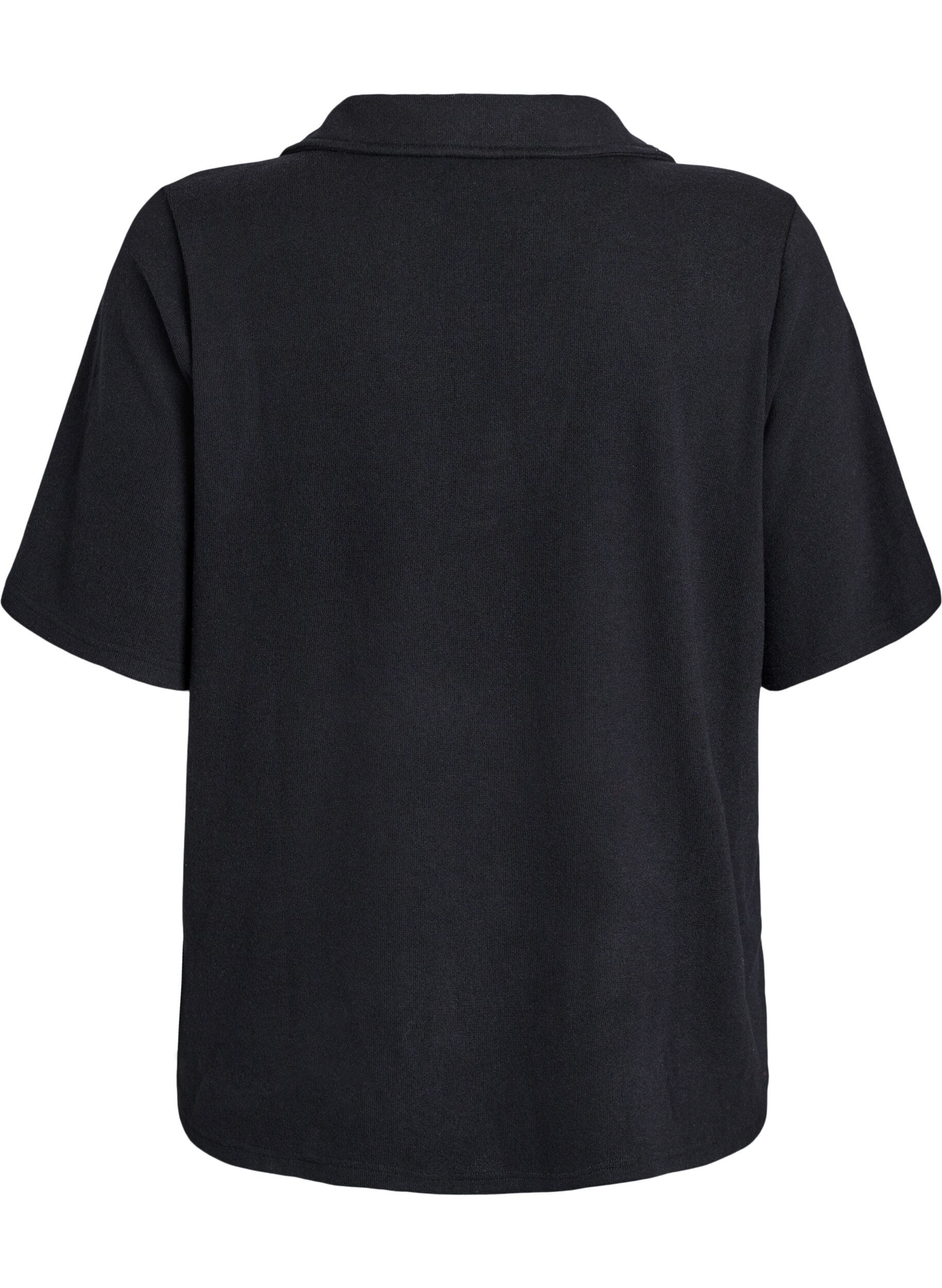 Zizzi Jerseybluse med krave og korte &aelig;rmer, Sort, Packshot image number 1