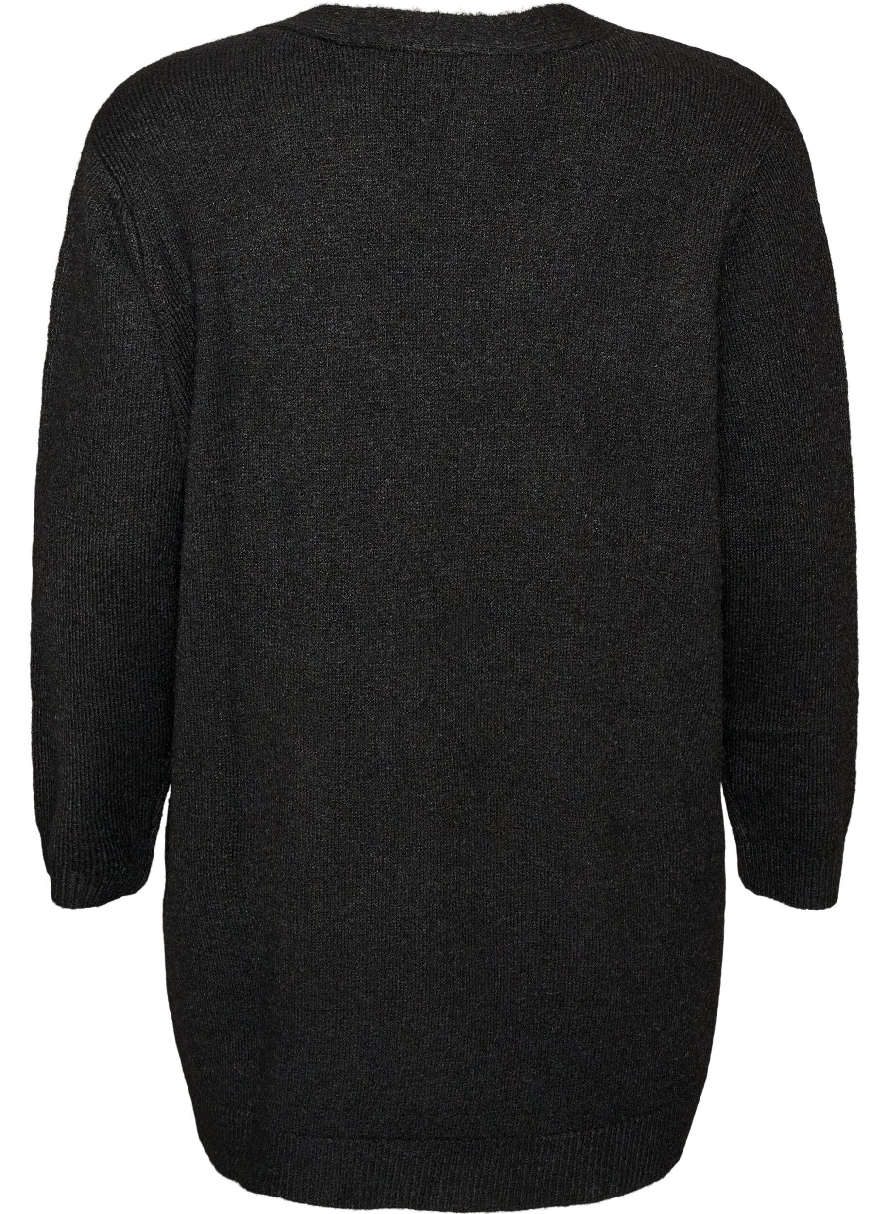 ZizziLang cardigan med lommer, Sort, Packshot image number 1