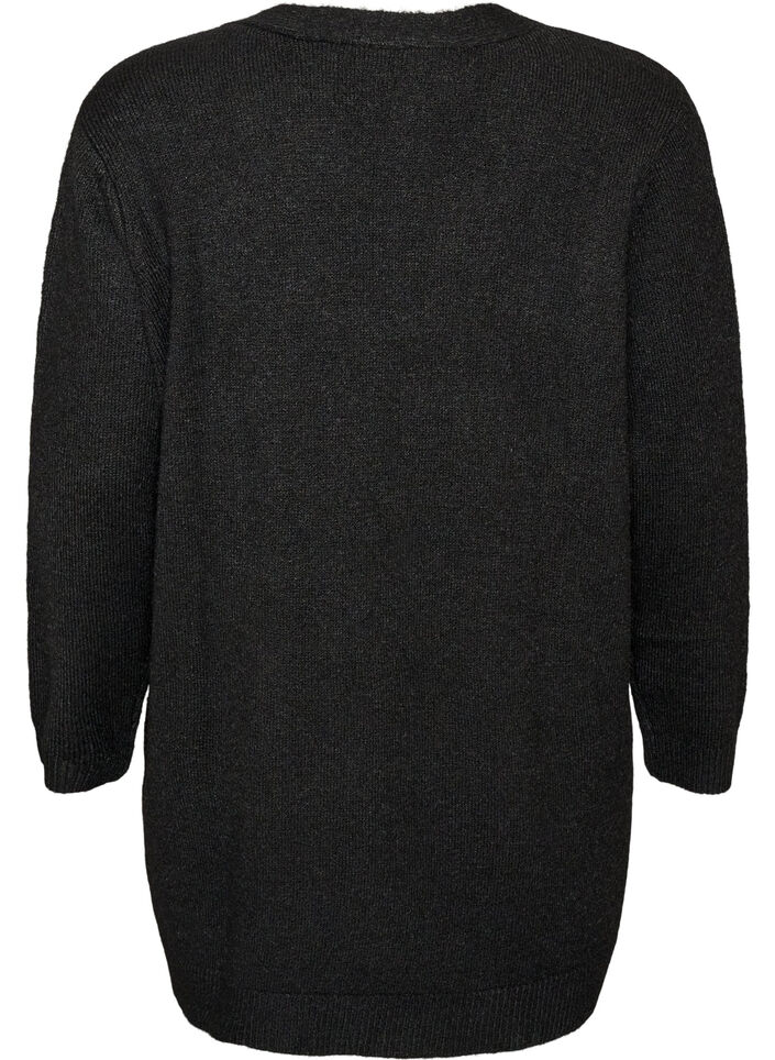 Lang cardigan med lommer, Sort, Packshot image number 1