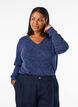 Jerseybluse med V-hals og lange &aelig;rmer, Bl&aring;, Model image number 0