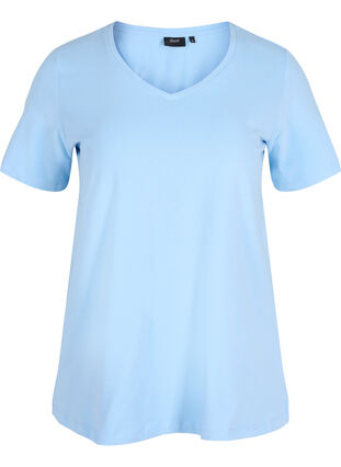 Basis t-shirt med v-hals, Chambray Blue, Packshot image number 0