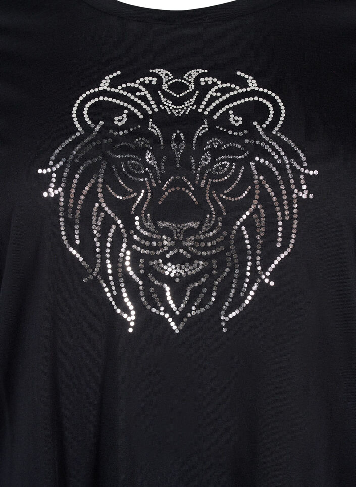 Bomulds t-shirt med print, Black w. Silverlion, Packshot image number 2
