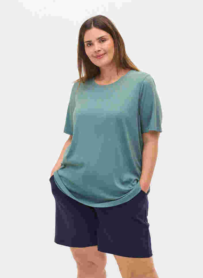 Kortærmet t-shirt i ribkvalitet, Goblin Blue, Model image number 0