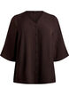 Skjortebluse med V-udsk&aelig;ring og 3/4-&aelig;rmer, Brun, Packshot image number 0