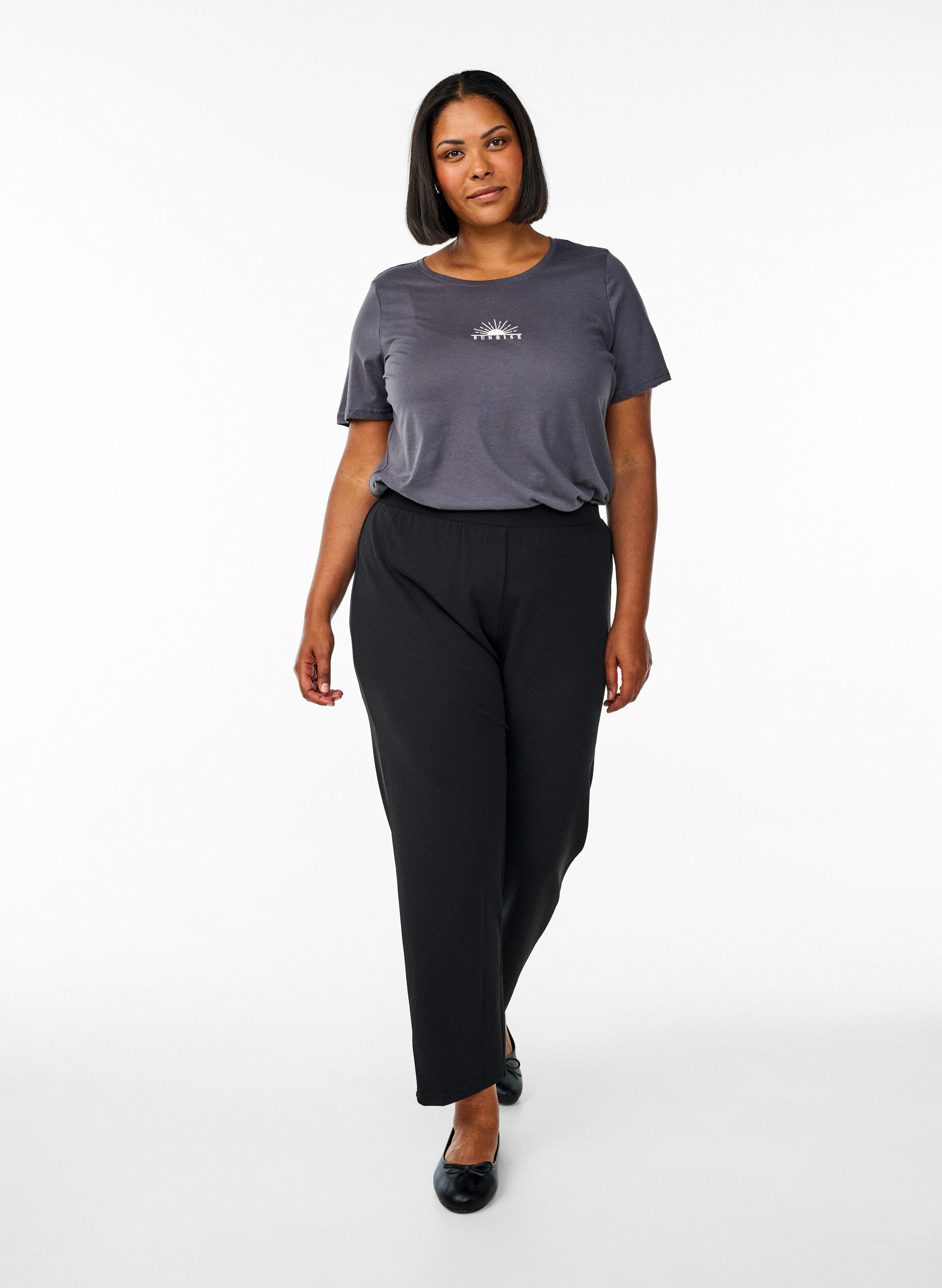 Zizzi FLASH - T-shirt med motiv, Gr&aring;, Model image number 1