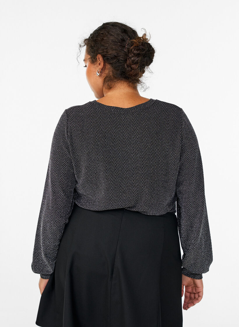 Bluse med sildebensm&oslash;nster og glittertr&aring;d, Sort, Model image number 2