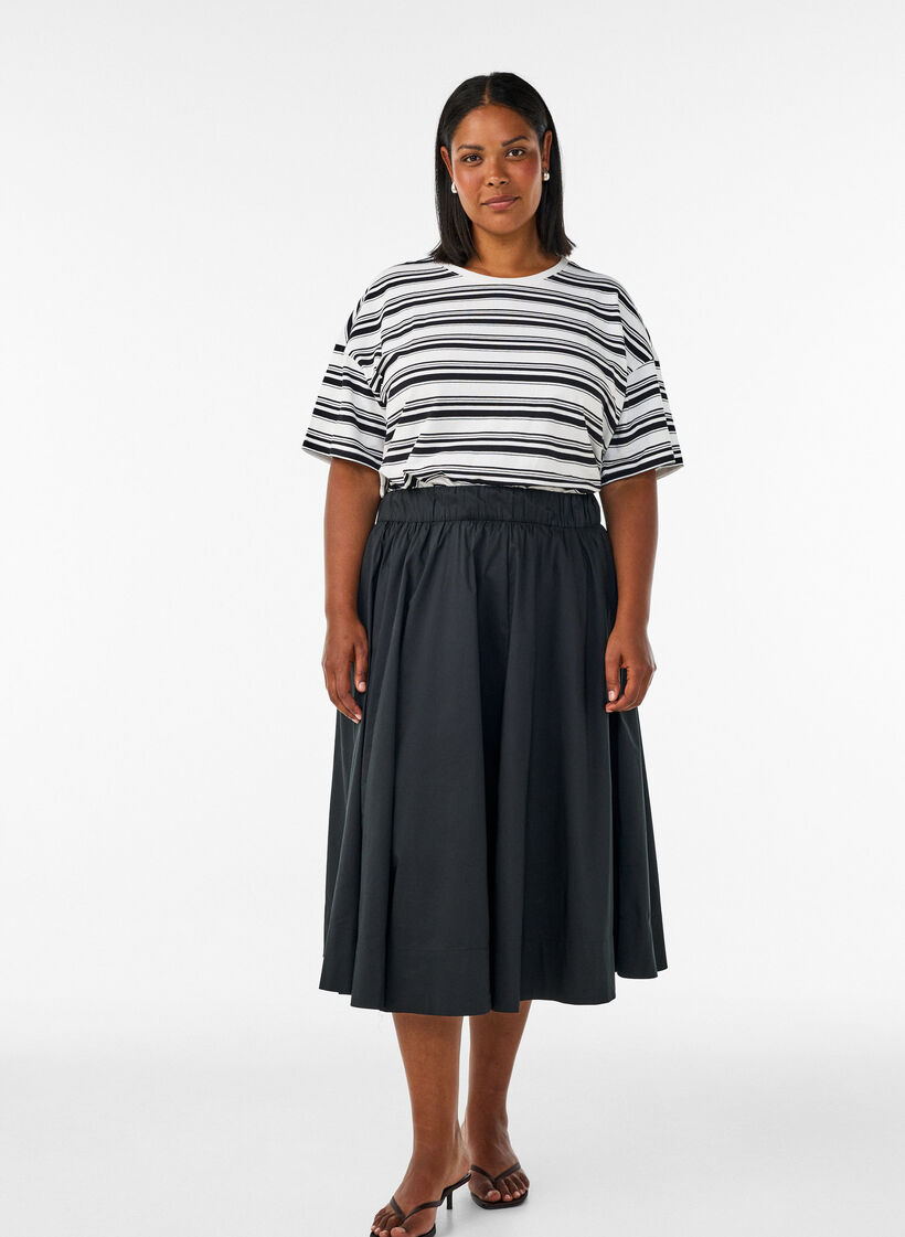 Midinederdel med A-form og vidde, Sort, Model image number 1