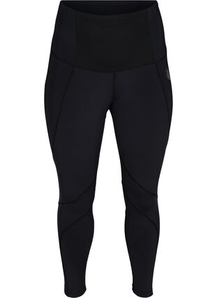 Cropped træningstights med tummy-tuck effekt, Black, Packshot image number 0