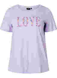 Bomulds t-shirt med rund hals og tryk, Lavender W. Love