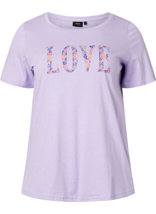 Bomulds t-shirt med rund hals og tryk, Lavender W. Love, Packshot image number 0