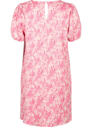 Jacquard kjole med korte pufærmer, Chateau Rose AOP, Packshot image number 1
