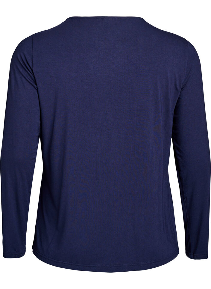 Ensfarvet bluse med lange &aelig;rmer, Bl&aring;, Packshot image number 1