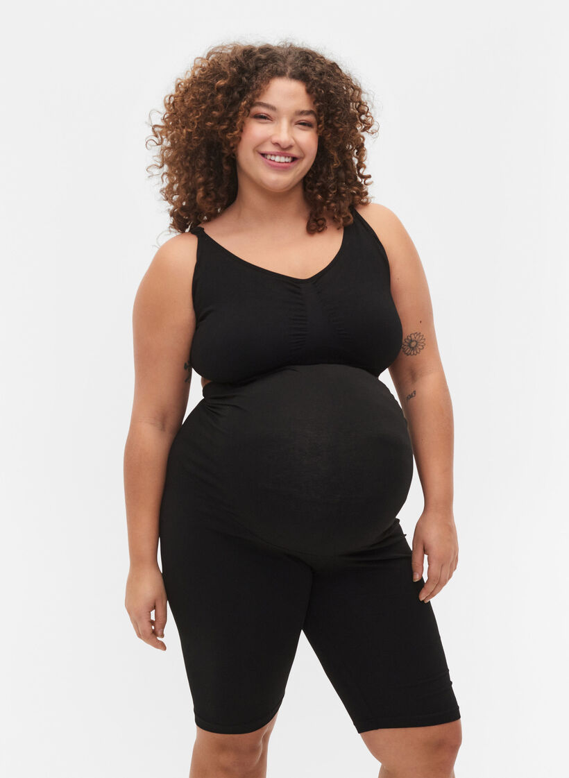 Tætsiddende graviditetsshorts i bomuld, Black, Model image number 0