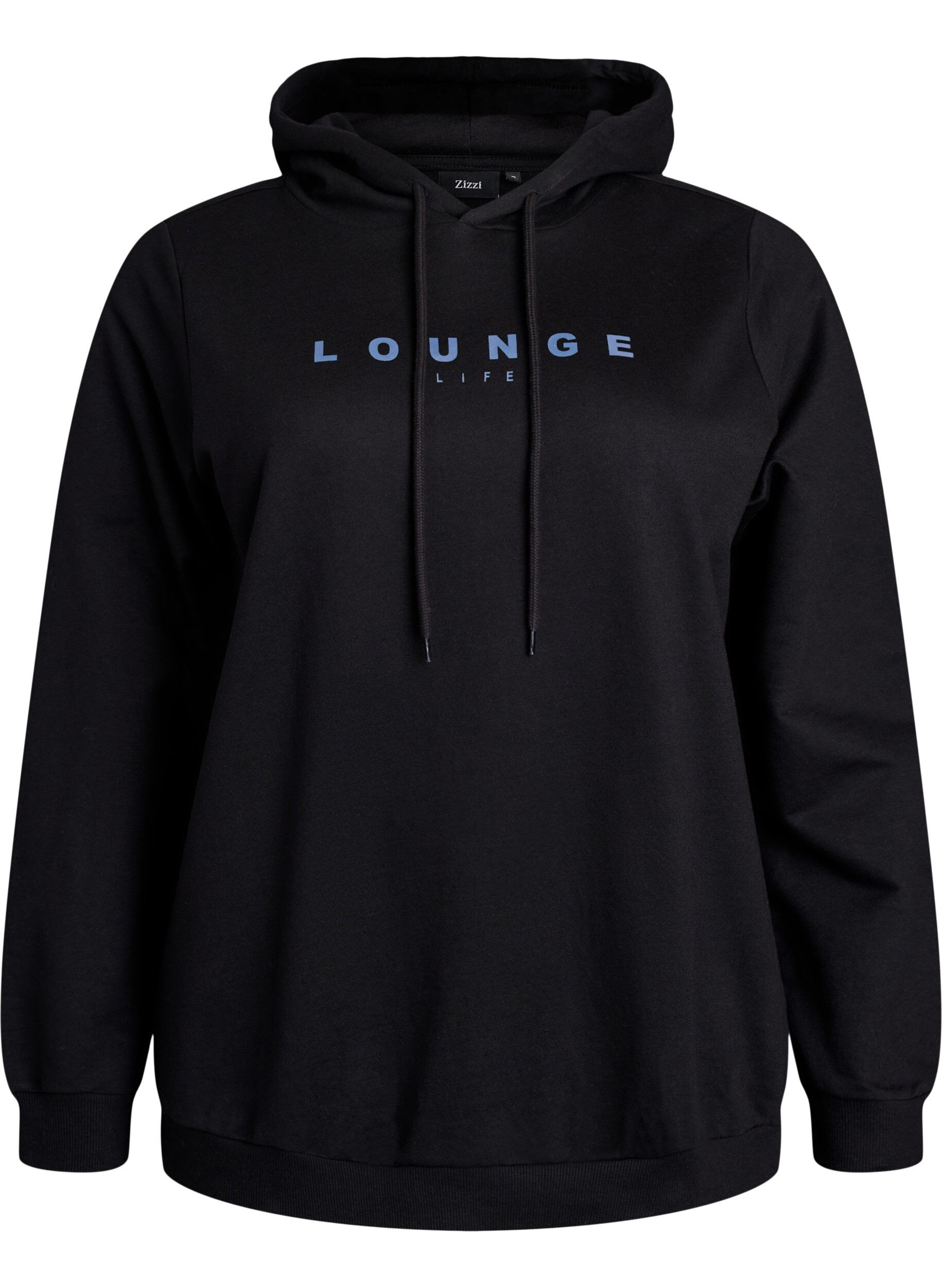 Sweatshirt med h&aelig;tte og print