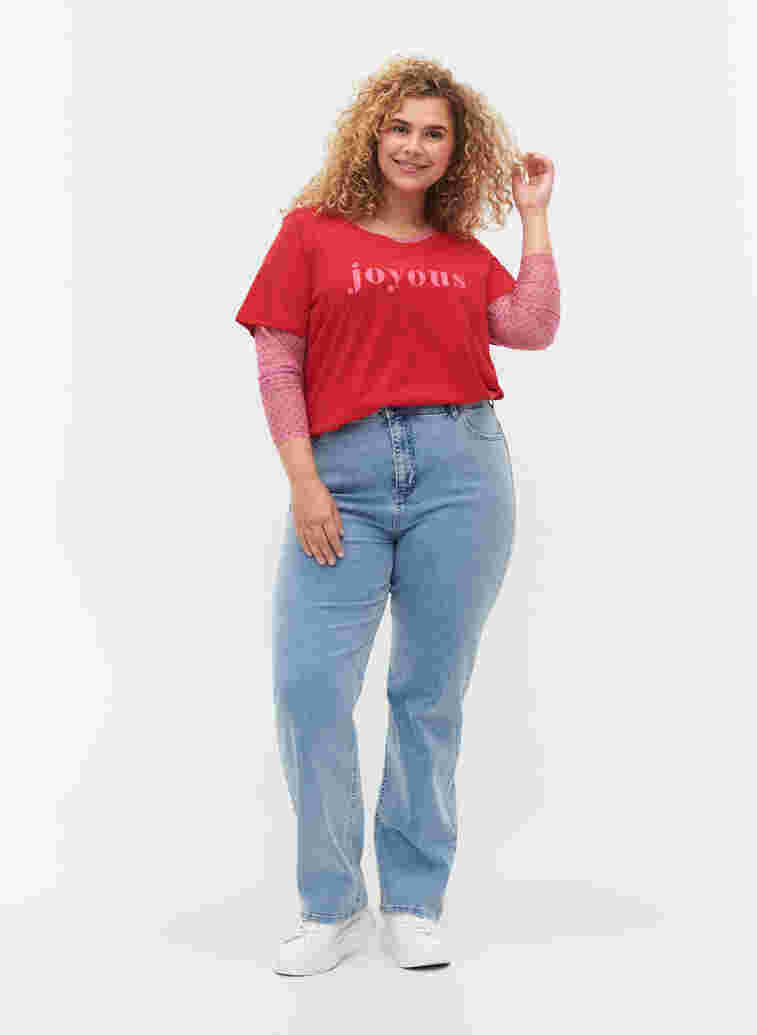 Kortærmet bomulds t-shirt med tekstprint, Chinese Red, Model image number 2