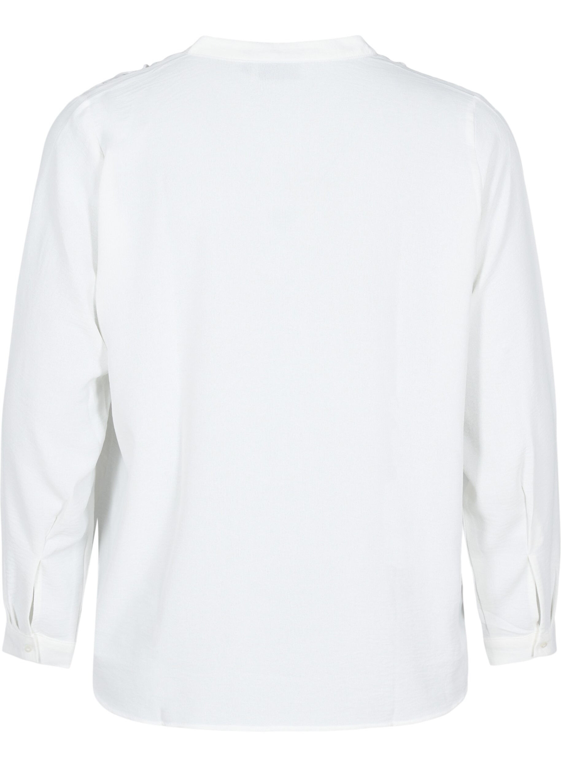 Zizzi Lang&aelig;rmet skjortebluse med v-hals, Bright White, Packshot image number 1
