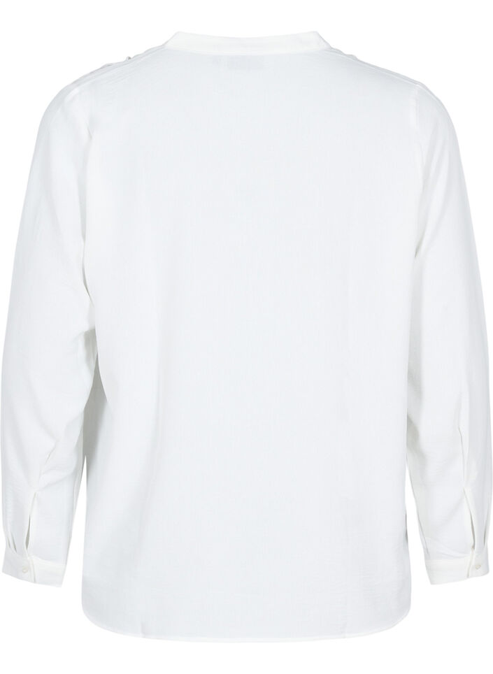 Langærmet skjortebluse med v-hals, Bright White, Packshot image number 1