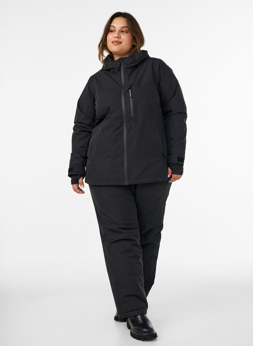Skijakke med h&aelig;tte og lynl&aring;slommer, Sort, Model image number 1
